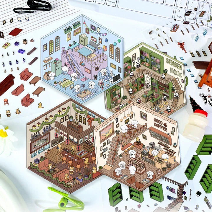 Stickers Mini Scene, Make Your Own Supermarket/Coffee Shop/Restaurant/Bookstore