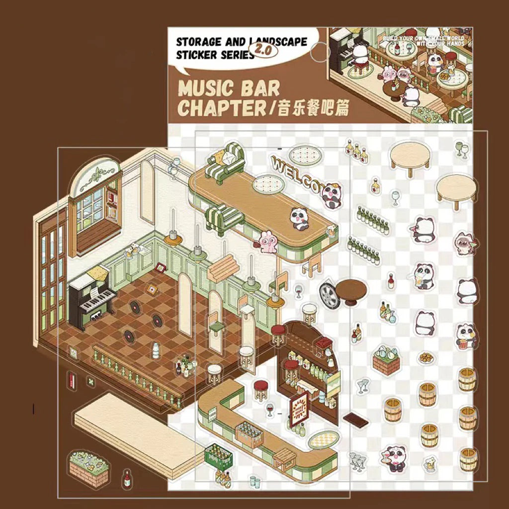 Stickers Mini Scene, Make Your Own Supermarket/Coffee Shop/Restaurant/Bookstore