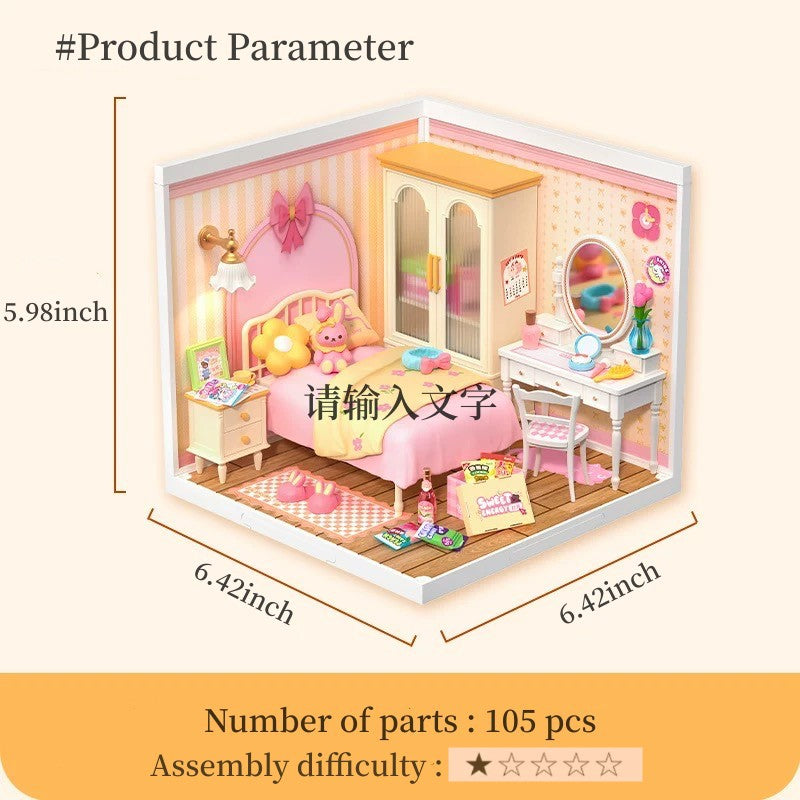 Sweet Dream Girl Bedroom (Inclusive roof)Mini World House DIY Toys