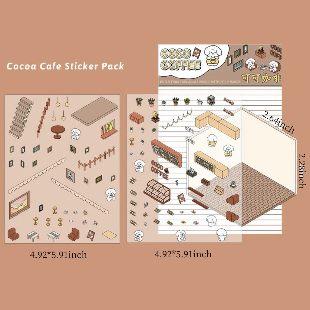 Stickers Mini Scene, Make Your Own Supermarket/Coffee Shop/Restaurant/Bookstore