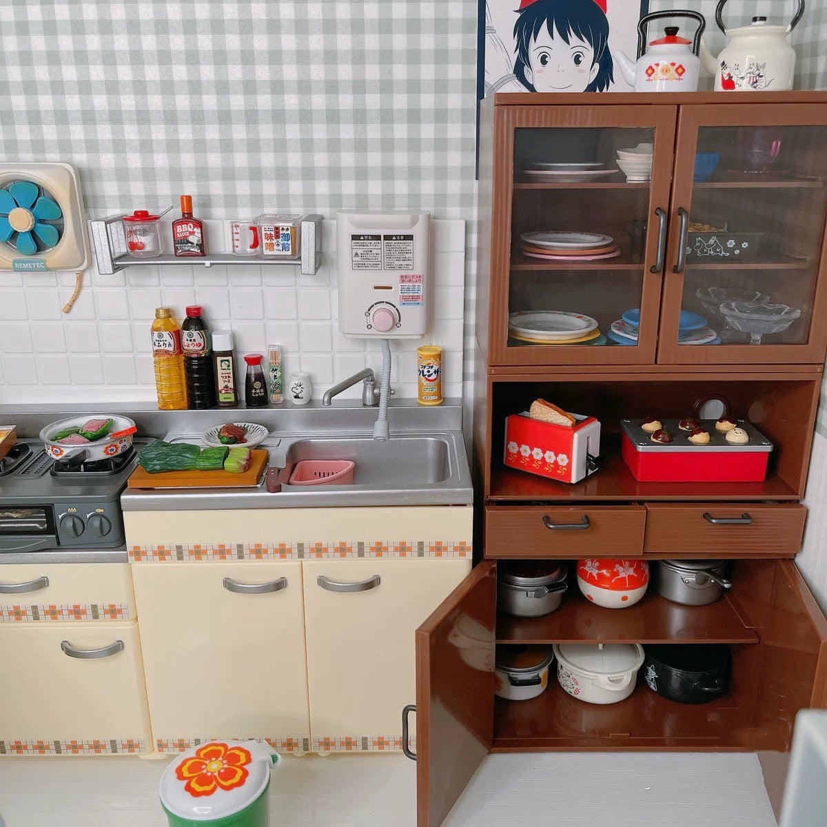 Vintage Food Shed   Mini food play storage cabinets Kitchen cabinets (The tableware in the picture is not included )