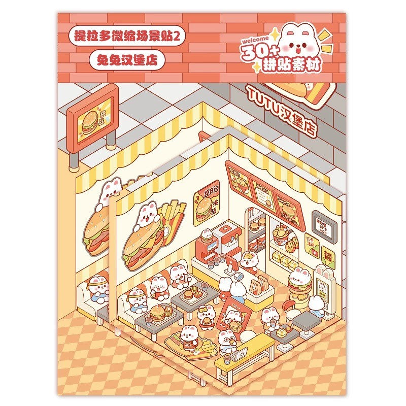 Sitckers Scene Make Cute Rabbit Dessert Shop/Rabbit Marker/Rabbit Bookstore /TUTU Burger Shop