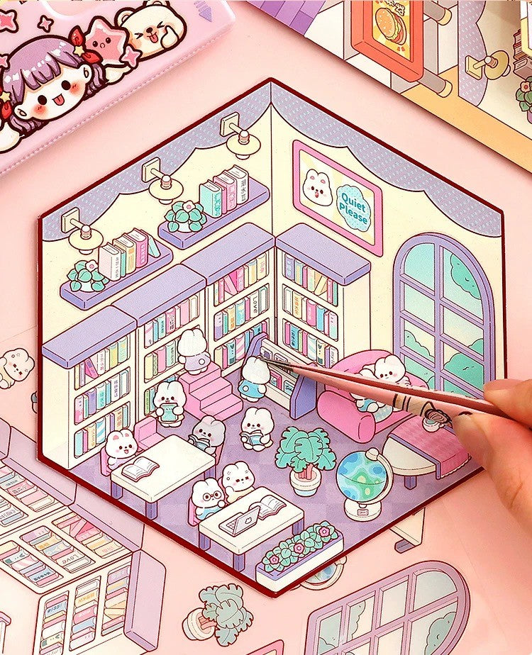 Sitckers Scene Make Cute Rabbit Dessert Shop/Rabbit Marker/Rabbit Bookstore /TUTU Burger Shop