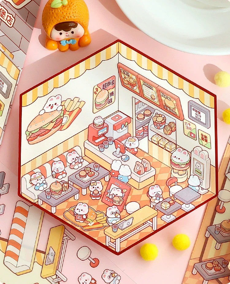 Sitckers Scene Make Cute Rabbit Dessert Shop/Rabbit Marker/Rabbit Bookstore /TUTU Burger Shop