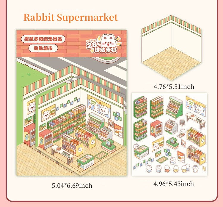 Sitckers Scene Make Cute Rabbit Dessert Shop/Rabbit Marker/Rabbit Bookstore /TUTU Burger Shop