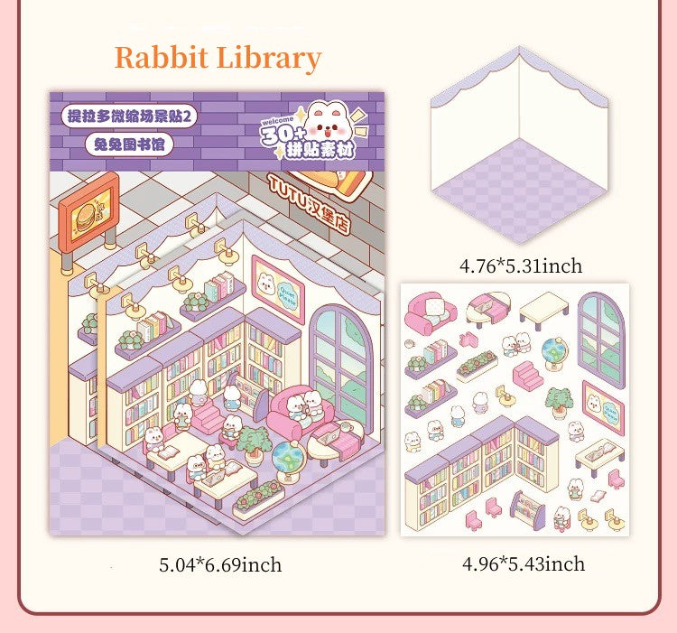 Sitckers Scene Make Cute Rabbit Dessert Shop/Rabbit Marker/Rabbit Bookstore /TUTU Burger Shop