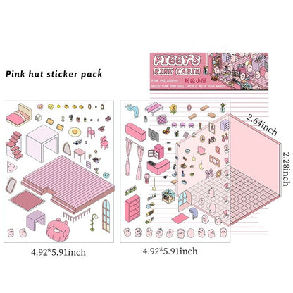 Mini Scene Sticker Penguin Ice Cream hut Sticker Pack/Coffee Cat Loft Sticker Pack/Bunny Store Sticker Bag/Pink Hut Sticker Pack